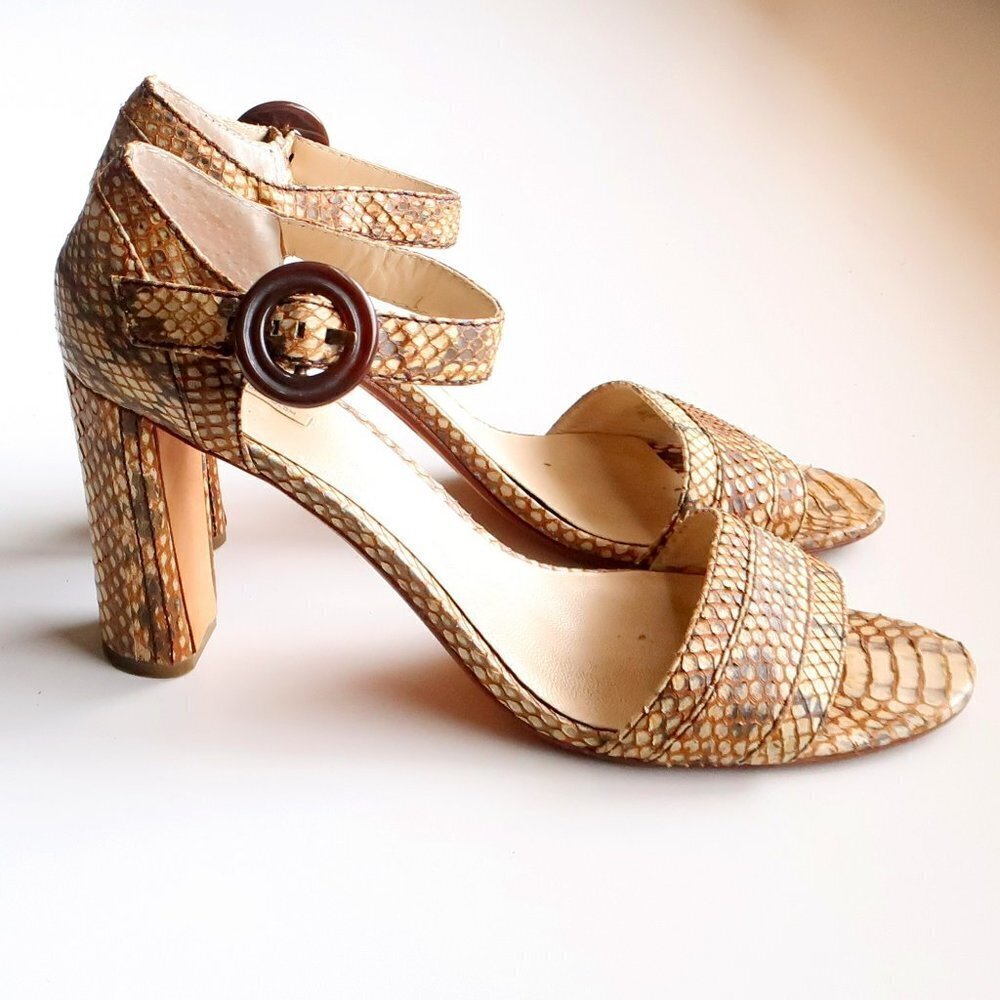 Max Studio Genuine Snakeskin Block Heel Ankle Strap Sandals Summer Shoes Size 10